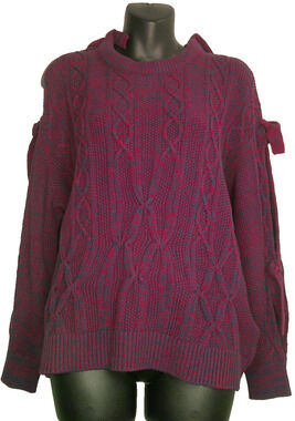 Project Naadam Women's Medium Cold Shoulder Knit Woven Sweater with Tie Sleeves